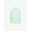Lacoste Womens Striped Logo-patch Linen Shirt Green Xs In Green