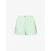 Lacoste Womens Striped Logo-patch Linen Shorts Green Xs In Green