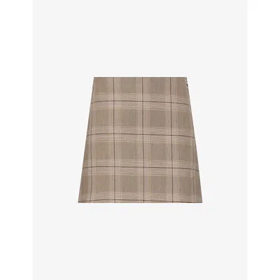 Lacoste Womens Beige Check Check-pattern Cotton Mini Skirt In Brown