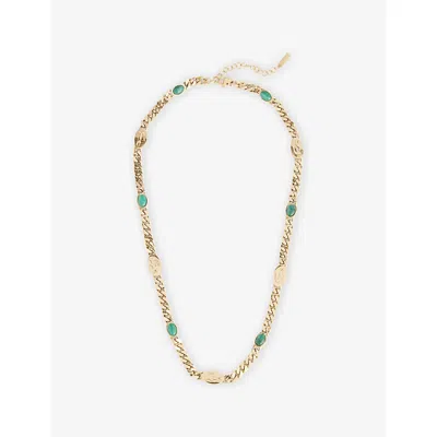 Lacoste Womens Gold And Green Crocodile Cuban Chain Stainless Steel Necklace