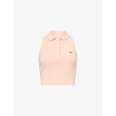 Lacoste Womens Salmon Logo-embroidered Sleeveless Cotton-blend Polo Top In Multi