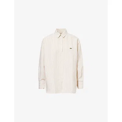 Lacoste Womens Pink Multi Logo-embroidered Striped Cotton Poplin Shirt