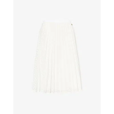 Lacoste Womens  Pleated Mid-waist Woven Midi Skirt In White