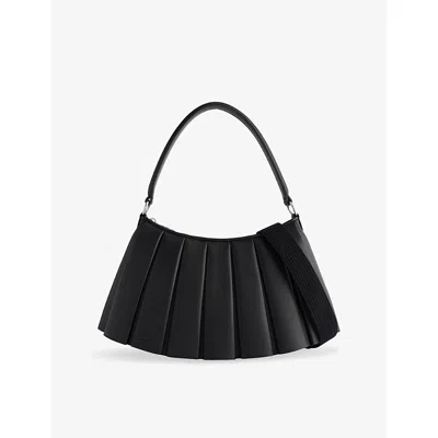 Lacoste Womens Black Lenglen Pleated Leather Hobo Bag