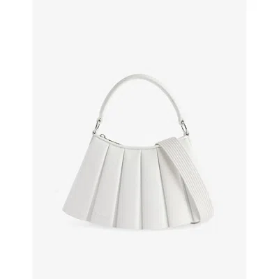 Lacoste Womens White Lenglen Pleated Leather Hobo Bag