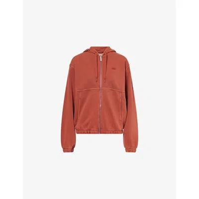 Lacoste Womens Vintage-wash Zip-up Cotton-blend Hoody Clay Xs
