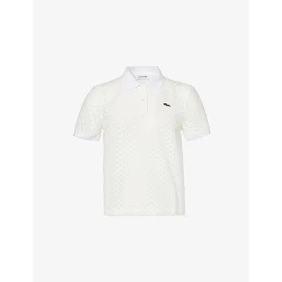 Lacoste Womens White Logo-appliqué Short-sleeve Mesh Polo Shirt