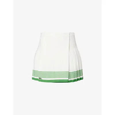 Lacoste Womens  Logo-patch Pleat Woven Tennis Skirt In White