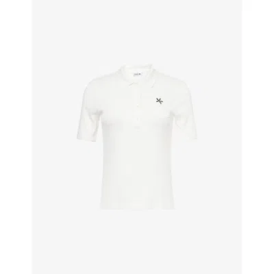 Lacoste Womens White Pointelle Short-sleeve Cotton Knitted Polo Top Xs