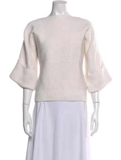 Pre-owned Lacoste Wool Bateau Neckline Sweater In Neutral