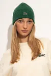 Lacoste Logo-patch Wool Beanie In Green