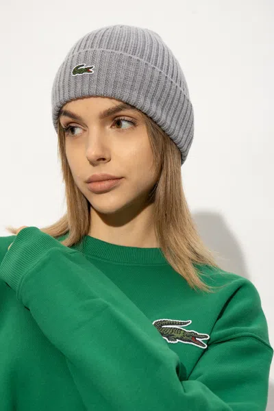 Lacoste Wool Beanie In Grey