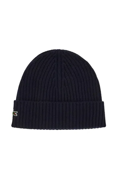 Lacoste Wool Beanie Hat In Blue