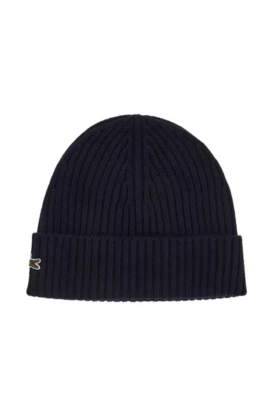 Lacoste Wool Beanie Hat In Navy (blue)