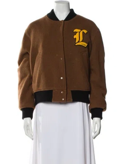 Pre-owned Lacoste Wool Bomber Jacket In Brown