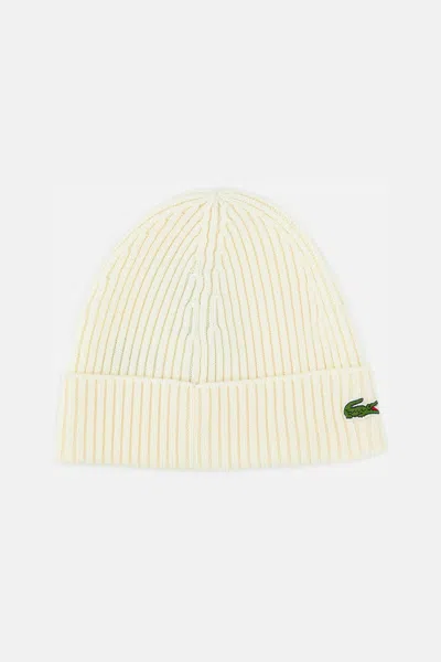 Lacoste Knitted Beanie Cream In Neutral