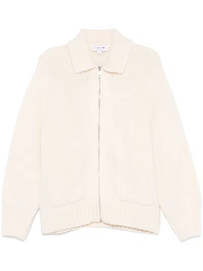 Lacoste Wool Cardigan In Neutrals