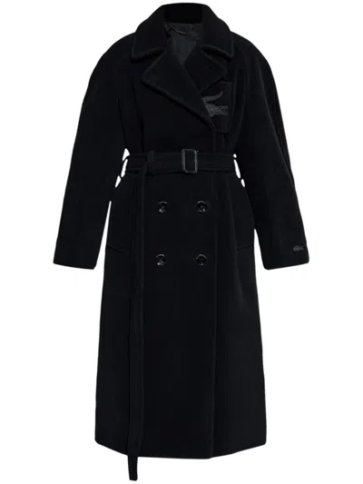 Lacoste Womens Black Jasper Double-breasted Wool Coat