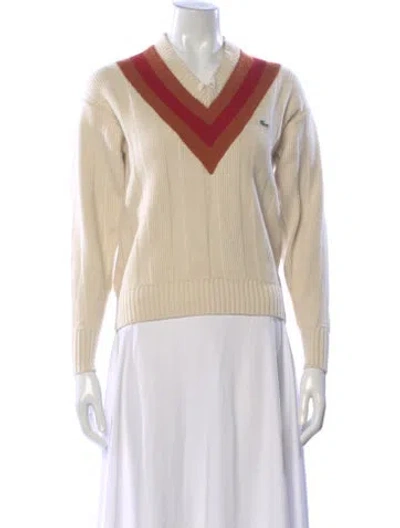 Pre-owned Lacoste Wool Colorblock Pattern Sweater In Neutral