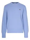 Lacoste Crew Neck Sweater Ribbed Cuffs And Hem In Blue