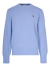 Lacoste Crew Neck Sweater Ribbed Cuffs And Hem In Blue