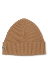 Lacoste Wool Cuff Beanie In Brown