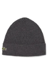 Lacoste Wool Cuff Beanie In Gray