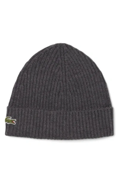 Lacoste Wool Cuff Beanie In Gray
