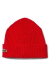 Lacoste Wool Cuff Beanie In Red