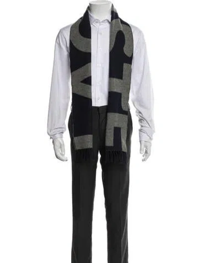 Pre-owned Lacoste Wool Graphic Print Scarf In Blue/grey