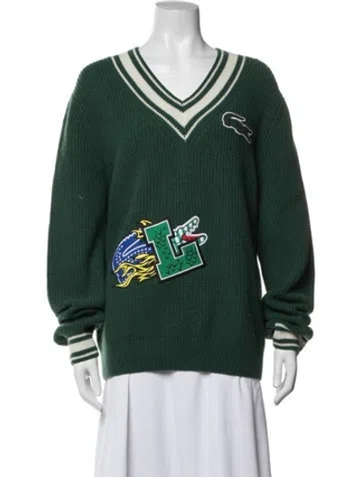 Pre-owned Lacoste Wool Graphic Print Sweater W/ Tags In Green