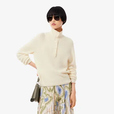 Lacoste Wool High Neck Sweater In Cream In Burgundy