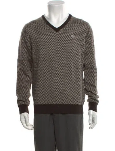 Pre-owned Lacoste Wool Houndstooth Print Pullover In Brown
