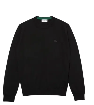 Lacoste Wool Knit Sweater With Classic Fit And Subtle Logo Detail In Black
