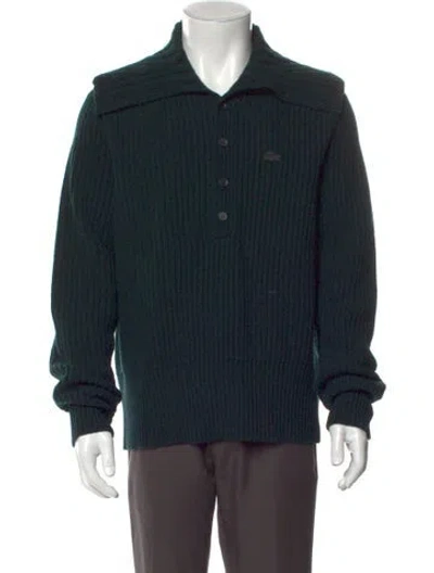 Pre-owned Lacoste Wool Mock Neck Cardigan In Green