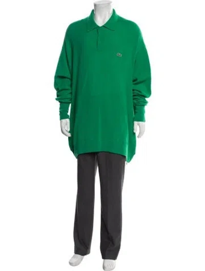 Pre-owned Lacoste Wool Mock Neck Polo Sweater In Green