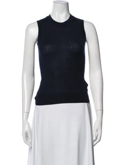 Pre-owned Lacoste Wool Mock Neck Top In Blue