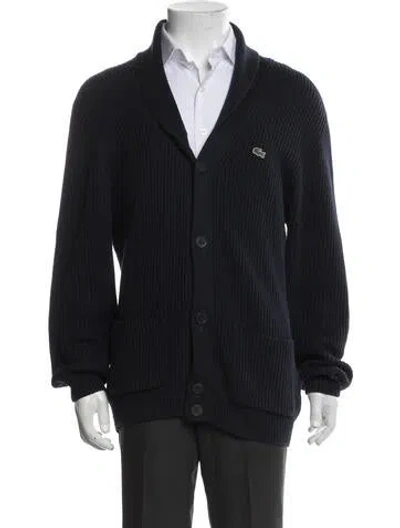 Pre-owned Lacoste Wool Open Front Cardigan In Blue