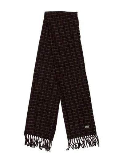 Pre-owned Lacoste Wool Plaid Print Scarf In Brown