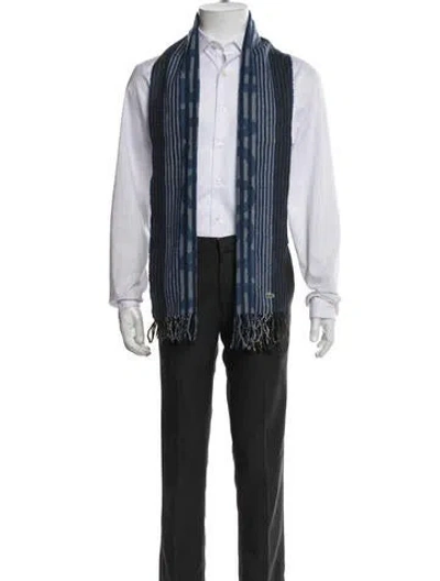 Pre-owned Lacoste Wool Striped Scarf In Blue