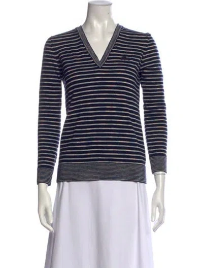 Pre-owned Lacoste Wool Striped Sweater In Blue