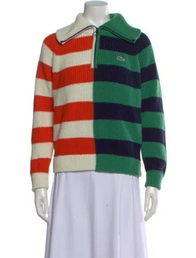 Pre-owned Lacoste Wool Striped Sweater In Green