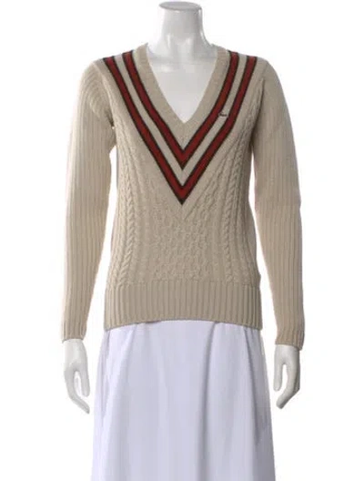 Pre-owned Lacoste Wool Striped Sweater In Neutral