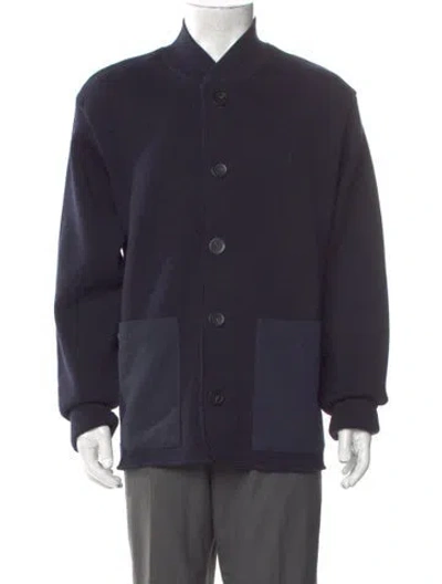 Pre-owned Lacoste Wool V-neck Cardigan In Blue