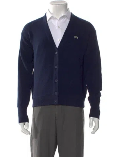 Pre-owned Lacoste Wool V-neck Cardigan In Blue