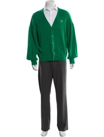 Pre-owned Lacoste Wool V-neck Cardigan In Green