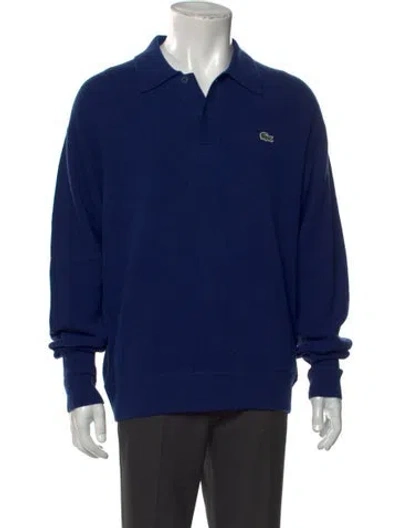 Pre-owned Lacoste Wool V-neck Polo Sweater In Blue