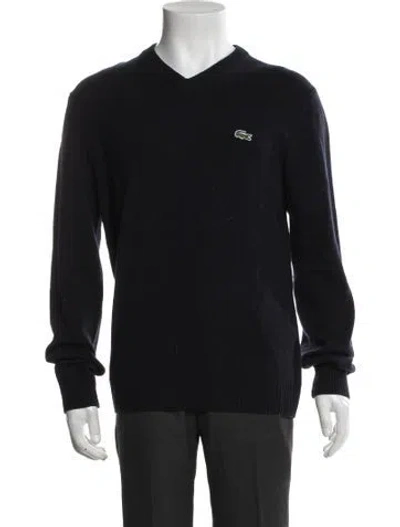 Pre-owned Lacoste Wool V-neck Pullover In Black