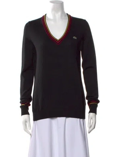 Pre-owned Lacoste Wool V-neck Sweater In Black