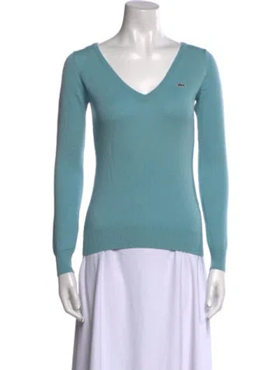 Pre-owned Lacoste Wool V-neck Sweater In Blue